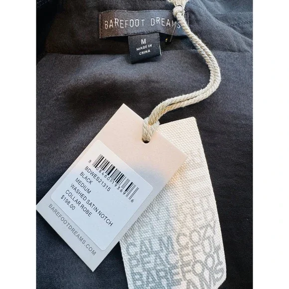 Barefoot Dreams Tie Waist Satin Robe,‎ Luxury Comfort, Black Size Medium, NWT